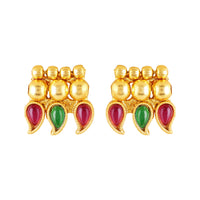 Mahi Traditional South Indian Temple Necklace Set with Earrings for Women | Bridal & Festive Jewellery Set | Kundan Red & Green Design (NL1108137G)