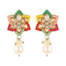 Mahi Traditional Multicolor Kundan & Artificial Pearl Beaded Floral Necklace Set with Earrings for Women & Girls | Ethnic Jewellery Set for Wedding & Festive Wear (NL1108145GMul)