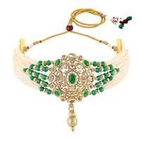 Mahi Traditional Kundan Multilayer Choker Necklace Set with Kundan & Artificial Pearls for Women | Bridal & Ethnic Jewellery with Earrings (NL1108146GGre)