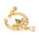 Etnico Gold Plated Traditional Ethnic Nose Ring/Nath Without Piercing Encased with Stones for Women (Green)