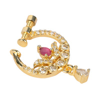 Etnico Gold Plated Traditional Ethnic Nose Ring/Nath Without Piercing Encased with Stones for Women (NL189Q)
