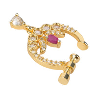 Etnico Gold Plated Traditional Ethnic Nose Ring/Nath Without Piercing Encased with Stones for Women (NL189Q)