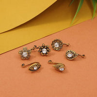 Etnico Gold Plated Traditional Ethnic Set of 6 Nose Pins Without Piercing Encased with Stones for Women (Style)