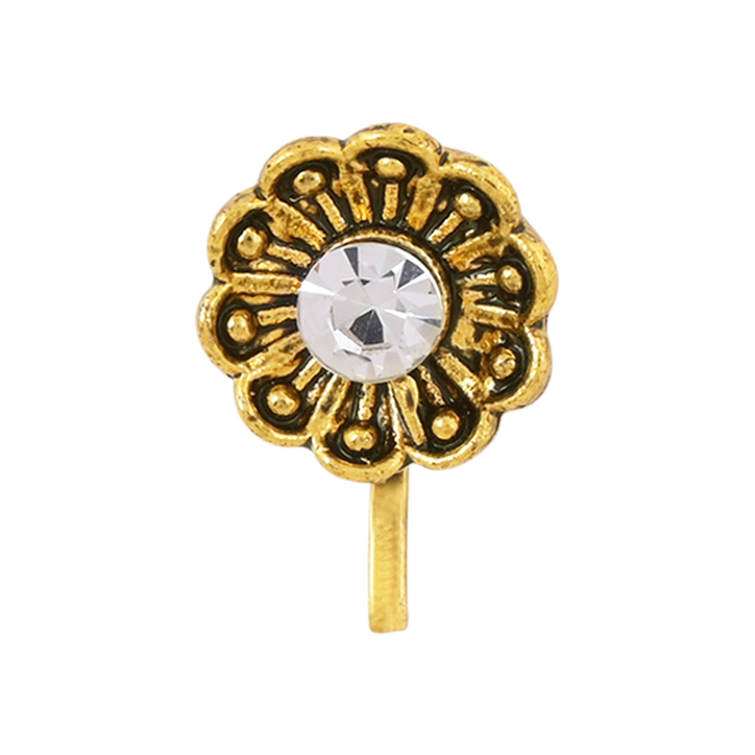 Etnico Gold Plated Traditional Ethnic Set of 6 Nose Pins Without Piercing Encased with Stones for Women (Style)