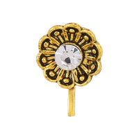 Etnico Gold Plated Traditional Ethnic Set of 6 Nose Pins Without Piercing Encased with Stones for Women (Style)