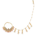 Etnico Gold Plated Bridal Nose Ring/Nath without piercing with Pearl Chain For Women (NL39R)