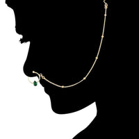 Etnico 18k Gold Plated Traditional Ethnic Bridal Nose Ring/Nath without piercing with Chain Encased with Pearl Stone for Women/Girls (NL44G)
