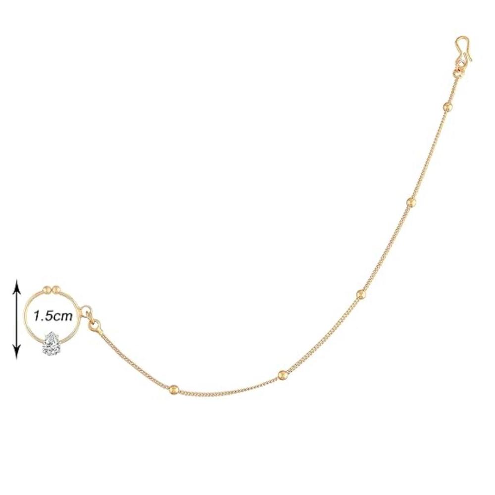 Etnico Gold Plated Nose Ring/Nath without piercing with Chain For Women (NL44W)