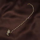 Etnico 18k Gold Plated Traditional Ethnic Bridal Nose Ring/Nath without piercing with Pearl Chain Encased with Pearl Stone for Women/Girls (NL48W)