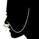 Etnico Gold Plated Traditional Ethnic Bridal Nose Ring/Nath Without Piercing with Pearl Chain Encased with Pearl Stone for Women/Girls (NL72MG)