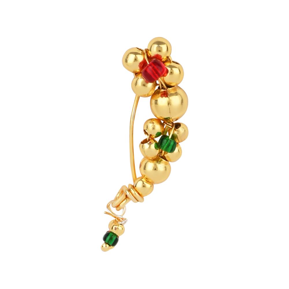 Etnico Traditional Maharashtrian Gold-Plated Pressing Nath Nose Pins Clip On For Women (NL94QG)