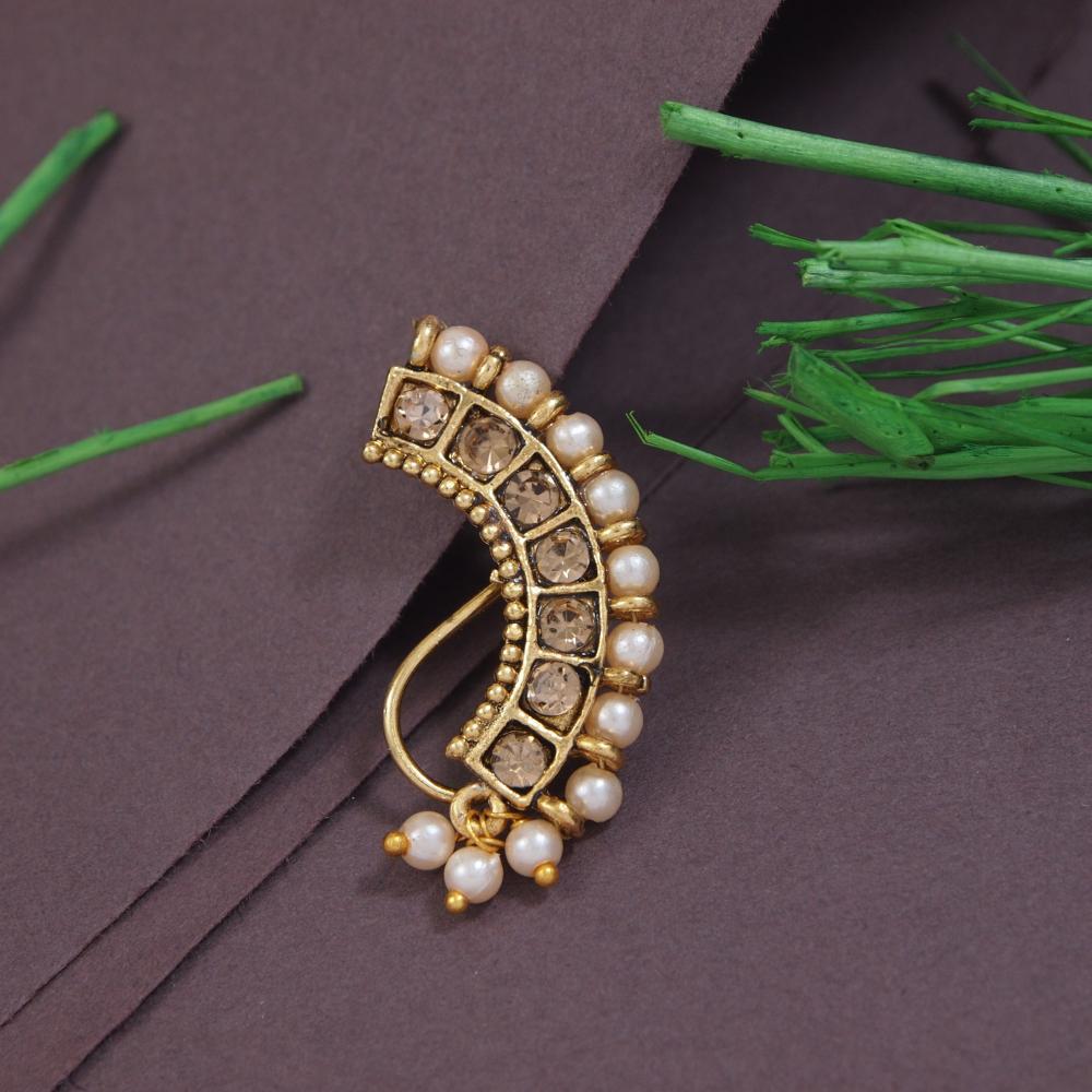 Etnico Traditional Maharashtrian Gold-Plated Pressing Nath Nose Pins Clip On For Women (NL99FL)