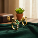 Mahi Gold Tone Green & White Crystals Non-Piercing Triangular Cluster Hoop Adjustable Nose Ring for Women (NR1100174GGre)
