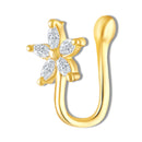 Mahi Floral Crystals Studded Non-Piercing Adjustable 5-Petal Flower Design Nose Ring | Lightweight Floral Nose Pin for Women (NR1100178GWhi)