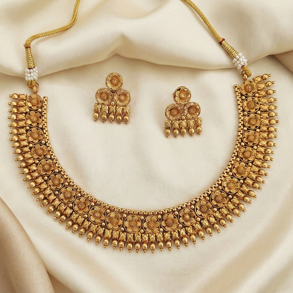 Js Fashion High Gold Floral Designer Necklace Set 
