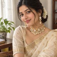 Js Fashion  Fancy Design High Gold Polish Beautiful Kundan Stones Kundan Choker Style Necklace Set