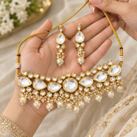 Js Fashion  Fancy Design High Gold Polish Beautiful Kundan Stones Kundan Choker Style Necklace Set