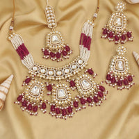 Js Fashion  Clustered Pearl High Gold Polish Fancy Design Party wear Beautiful Kundan Stones Kundan Choker Style Necklace Set