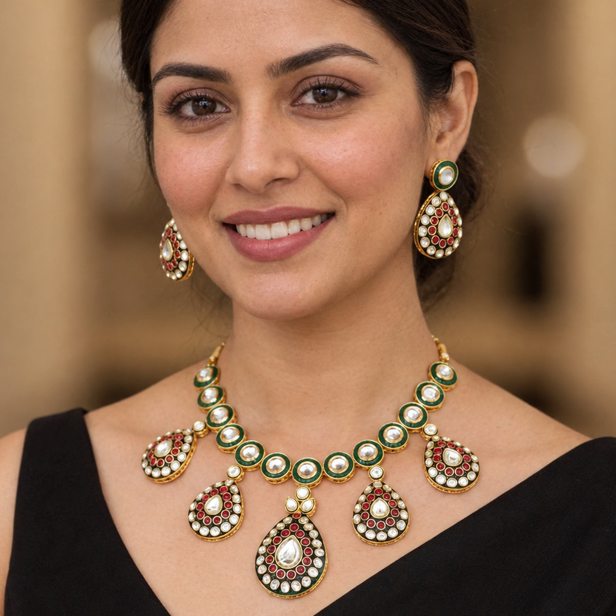 Js Fashion  Kundan Jewellery High Gold Polish Kundan Stone Party Wear Necklace Set