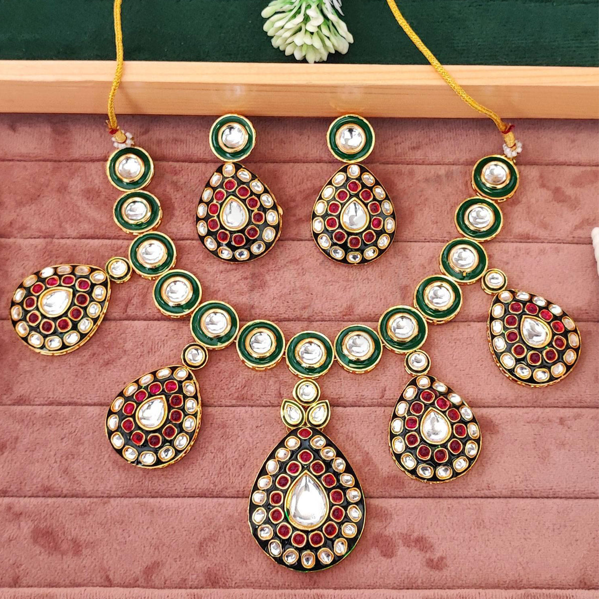 Js Fashion  Kundan Jewellery High Gold Polish Kundan Stone Party Wear Necklace Set