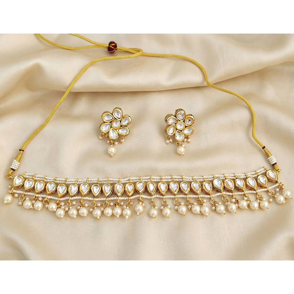 Js Fashion Stunning High Gold Kundan Stone And Pearl Choker Necklace Set 