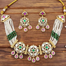 JS Fashion Premium Rajwadi Polish Pota Stone And Pearl Choker Necklace Set