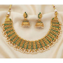 JS Fashion Premium Rajwadi Polish Pota Stone And Pearl Necklace Set