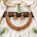 Js Fashion  Traditional Temple Necklace Set With Green Stones Pearl Drops