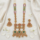 Js Fashion  Premium Rajwadi Polish Necklace Set Featuring Green Pink Stones