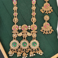 Js Fashion  Premium Rajwadi Polish Necklace Set Featuring Green Pink Stones