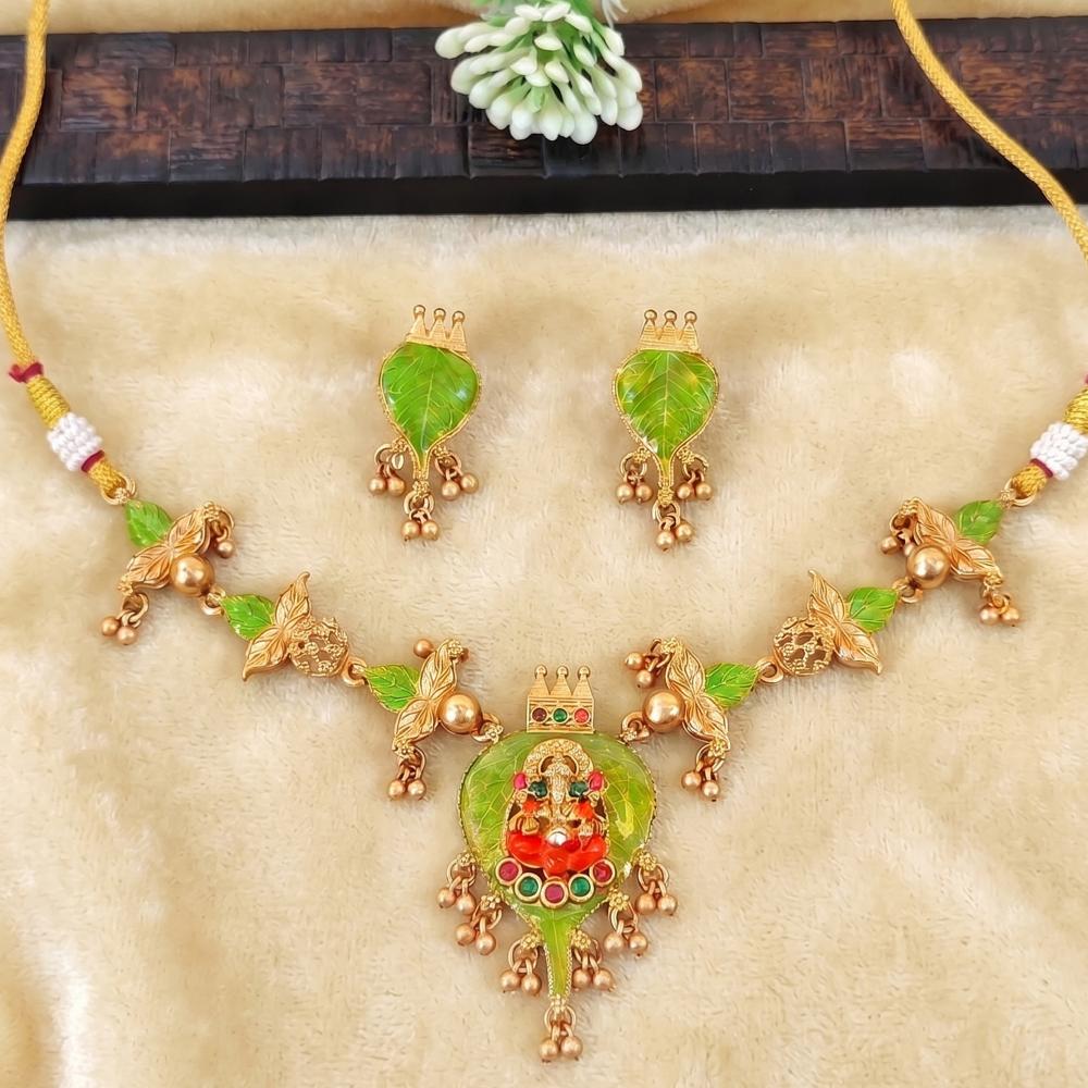 Js Fashion  Traditional Lakshmi Temple Necklace with Earrings
