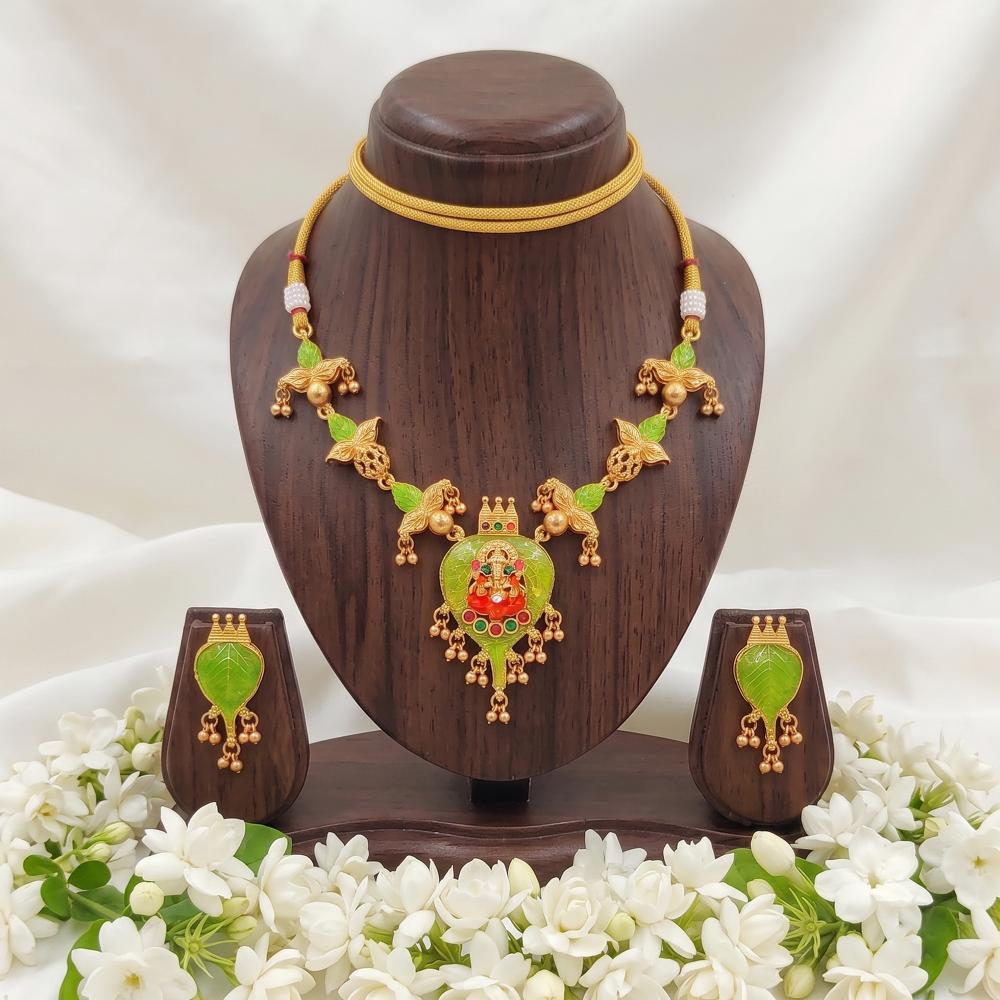 Js Fashion  Traditional Lakshmi Temple Necklace with Earrings
