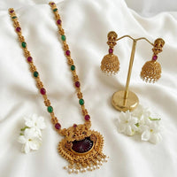 Js Fashion  Designer Temple Jewellery Necklace Set with Jhumka Earrings