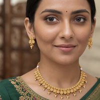Js Fashion  Designer Antique Gold Necklace Set With Earrings