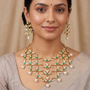 Js Fashion  Fancy Full Stone Pearl Necklace Set High Gold Finish