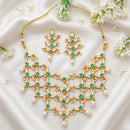 Js Fashion  Fancy Full Stone Pearl Necklace Set High Gold Finish