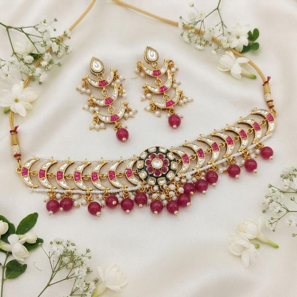 Js Fashion  Designer Full Stone Pearl Necklace Set with Earrings