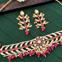 Js Fashion  Designer Full Stone Pearl Necklace Set with Earrings