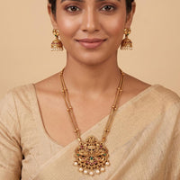 Js Fashion  Premium God Laxmi Temple Necklace Set with Peacock Pendant