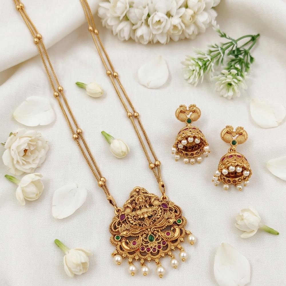 Js Fashion  Premium God Laxmi Temple Necklace Set with Peacock Pendant