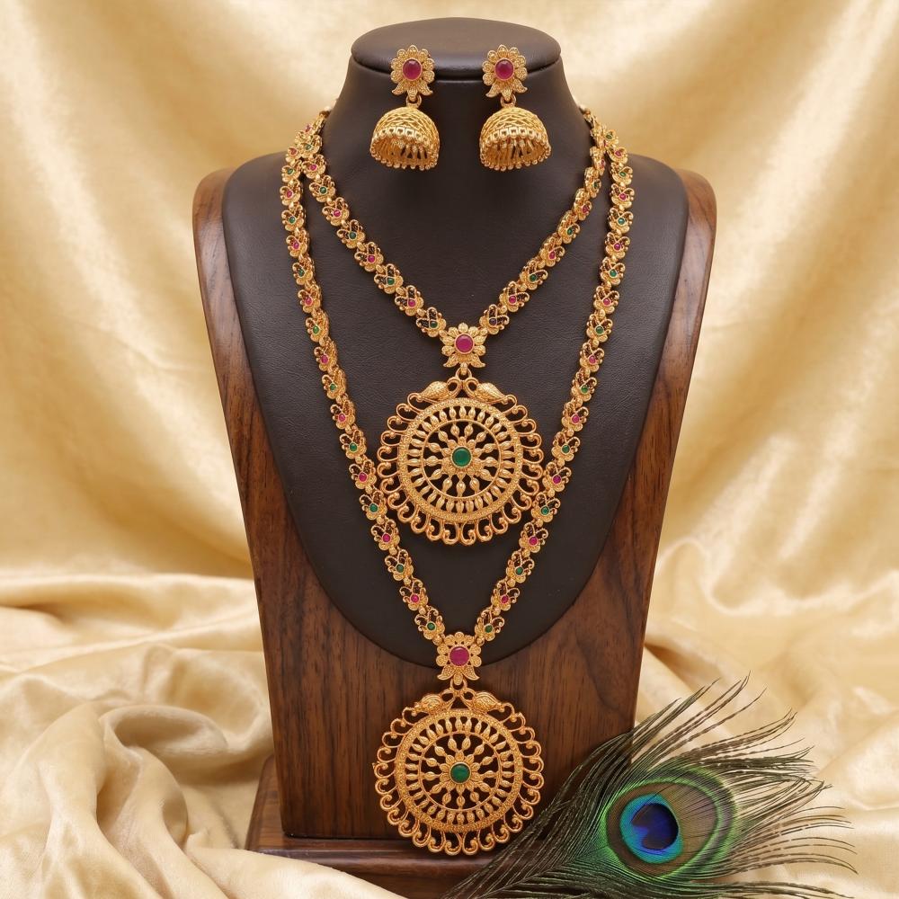 Js Fashion  Full Antique Stones Matte Finish Beautiful Combo Necklace Set