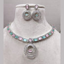 Exotica Collection American Diamond Pink And Mint Green Necklace Set