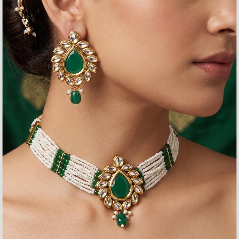 Knigght angel  Gold Plated Kundan And Beads Necklace Set