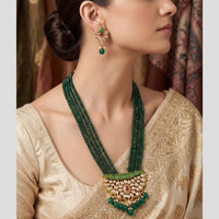 Knigght angel  Gold Plated Kundan And Beads Necklace Set