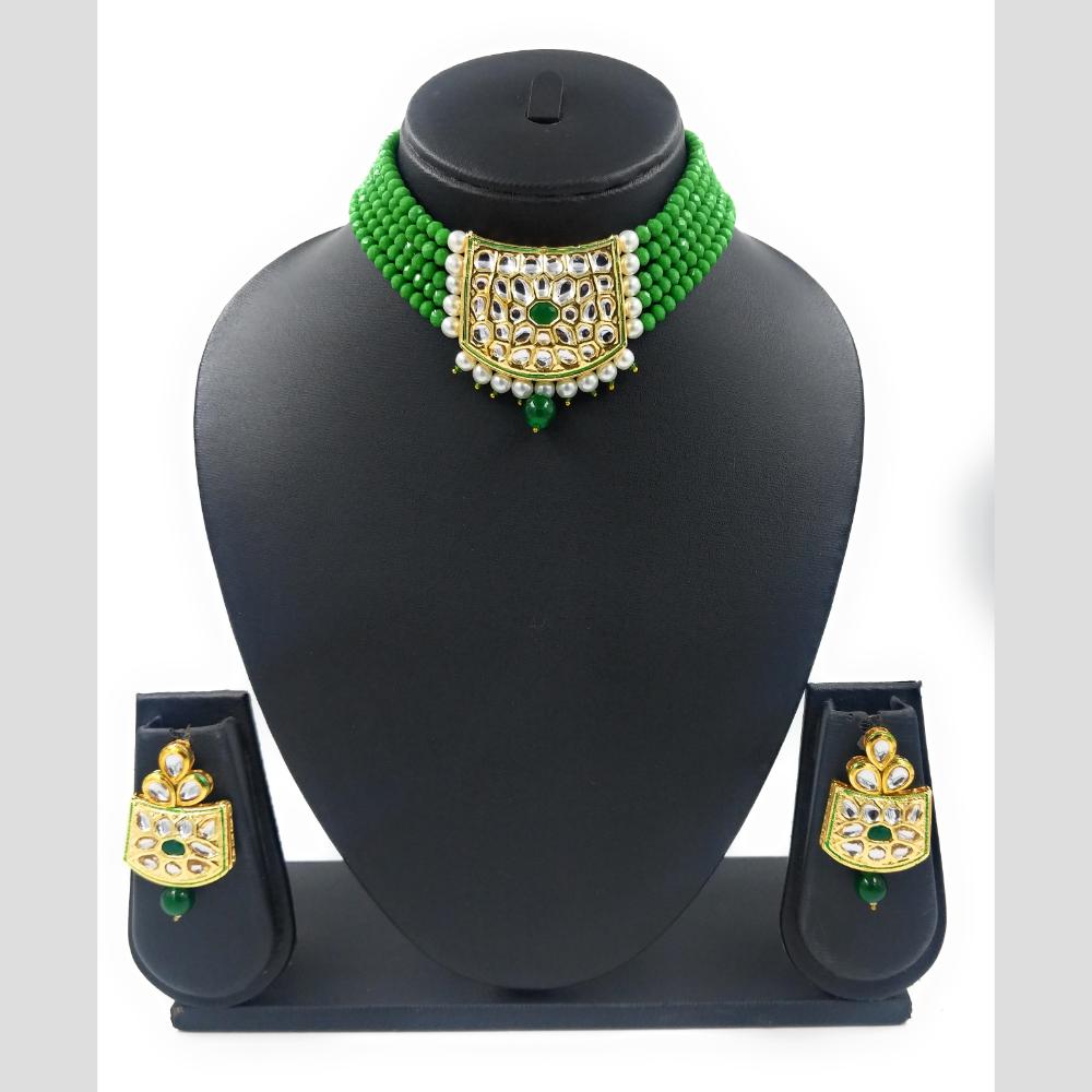 Knigght angel  Gold Plated Kundan And Beads Necklace Set