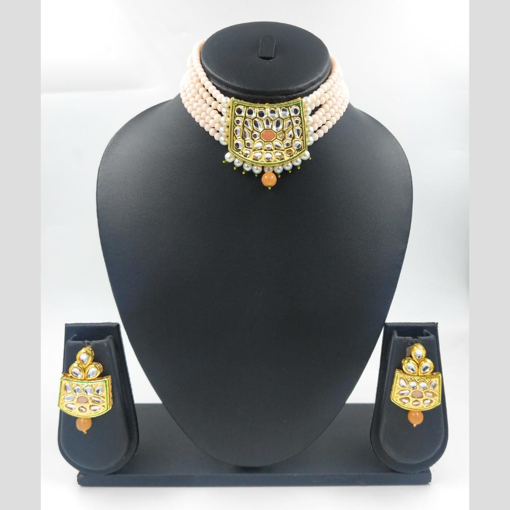 Knigght angel  Gold Plated Kundan And Beads Necklace Set