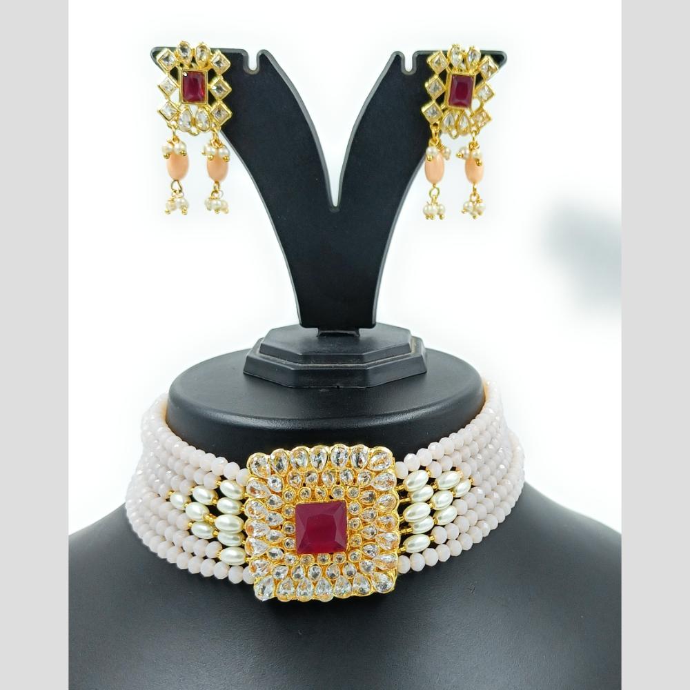 Knigght angel  Gold Plated Kundan And Beads Necklace Set
