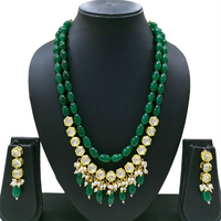 Knigght angel  Gold Plated Kundan And Beads Multi Layer Necklace Set