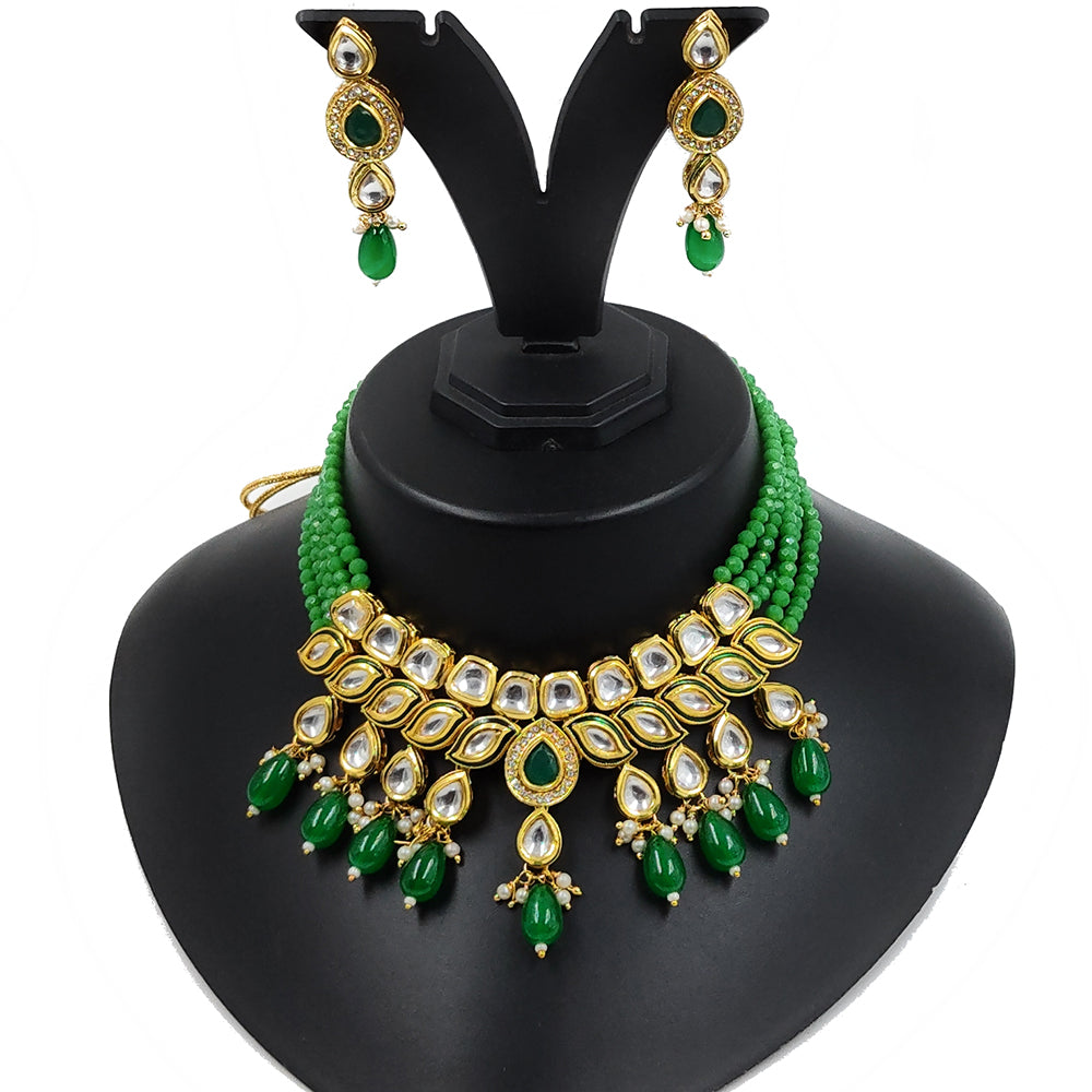 Knigght angel  Gold Plated Kundan And Beads Necklace Set