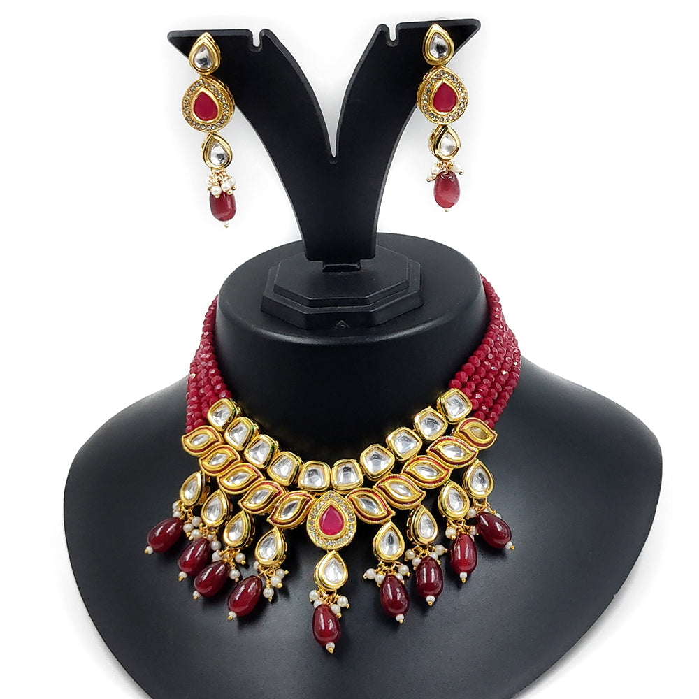 Knigght angel  Gold Plated Kundan And Beads Necklace Set